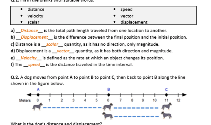 Section 11.1 distance and displacement answer key