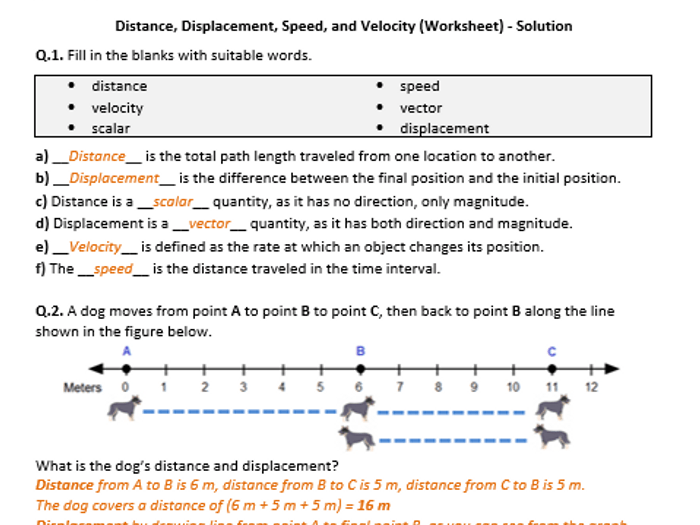 Section 11.1 distance and displacement answer key