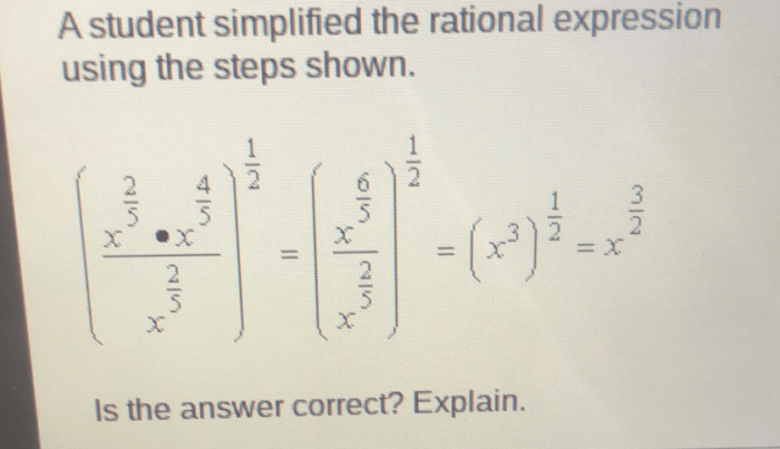 A student simplified the rational expression using the steps shown.